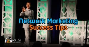 Simon Chan teaching network marketing success tips at a generic MLM event